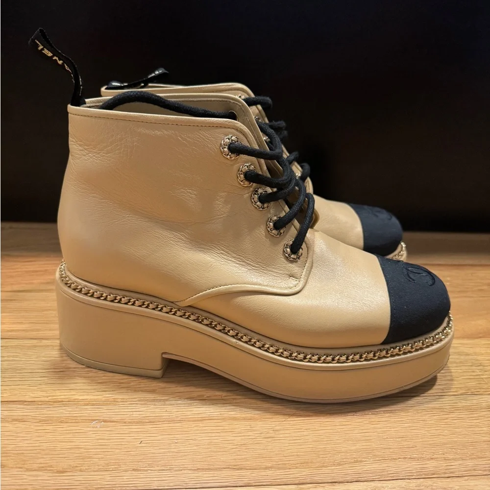 CHANEL Beige and Black Ankle Boots - Picture 2 of 4